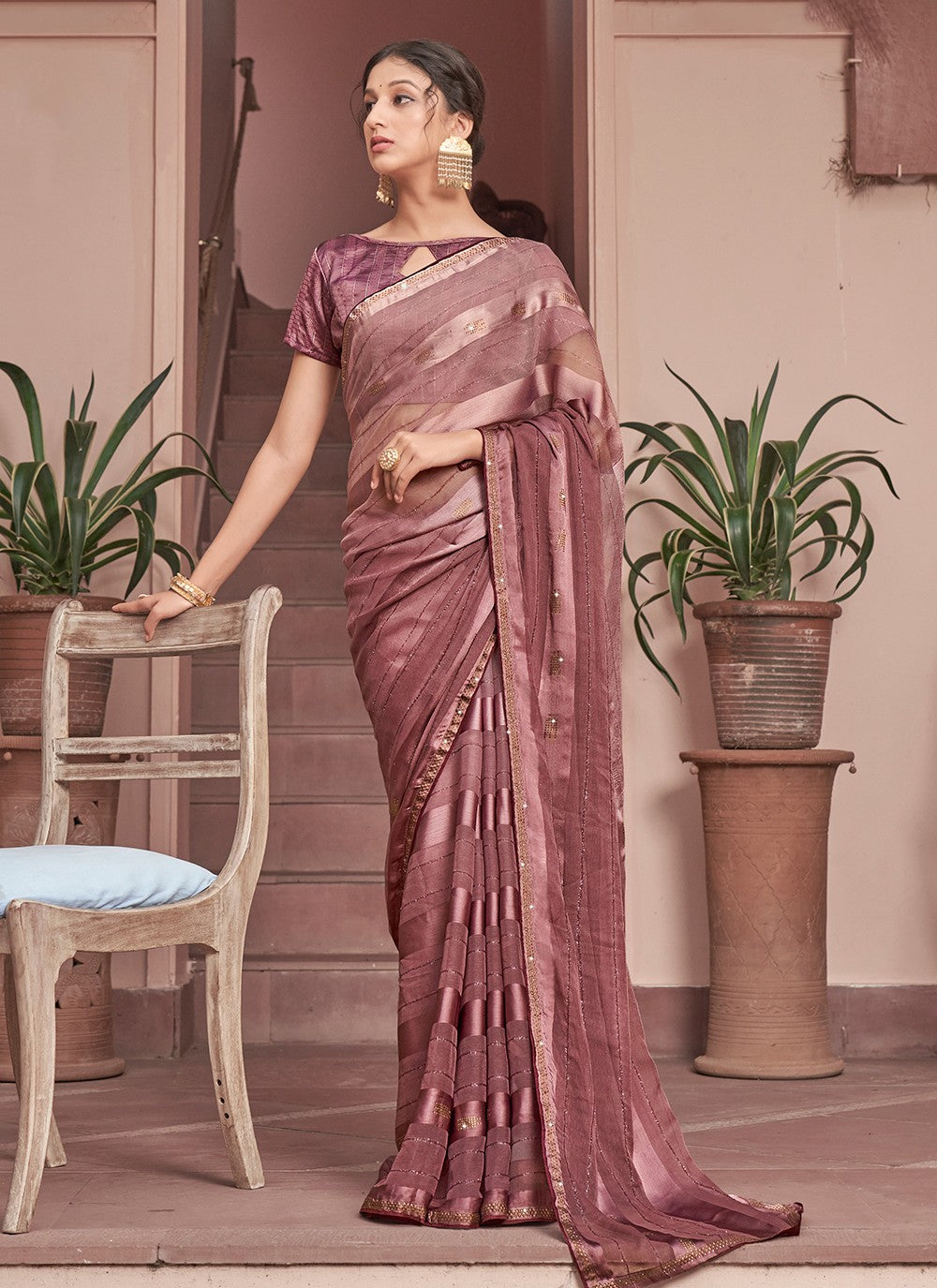 Contemporary Sequins Chiffon Saree - S3323