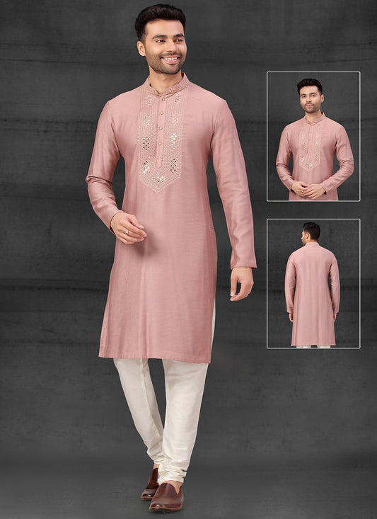 Embroidered Silk Mauve Kurta Pyjama - M4107