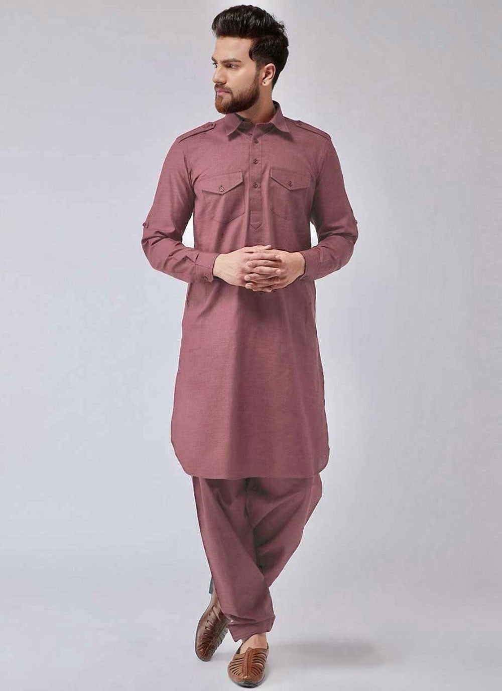 Plain Cotton Mauve Kurta Pyjama - M6872