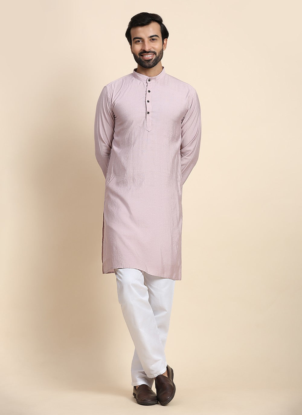 Plain Rayon, Viscose Mauve Kurta Pyjama - M8437