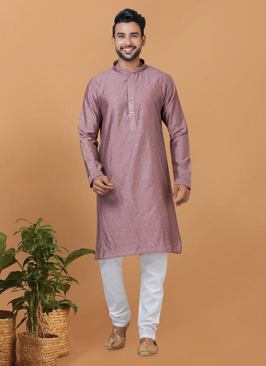 Embroidered Cotton , Viscose Mauve Kurta Pyjama - M6343