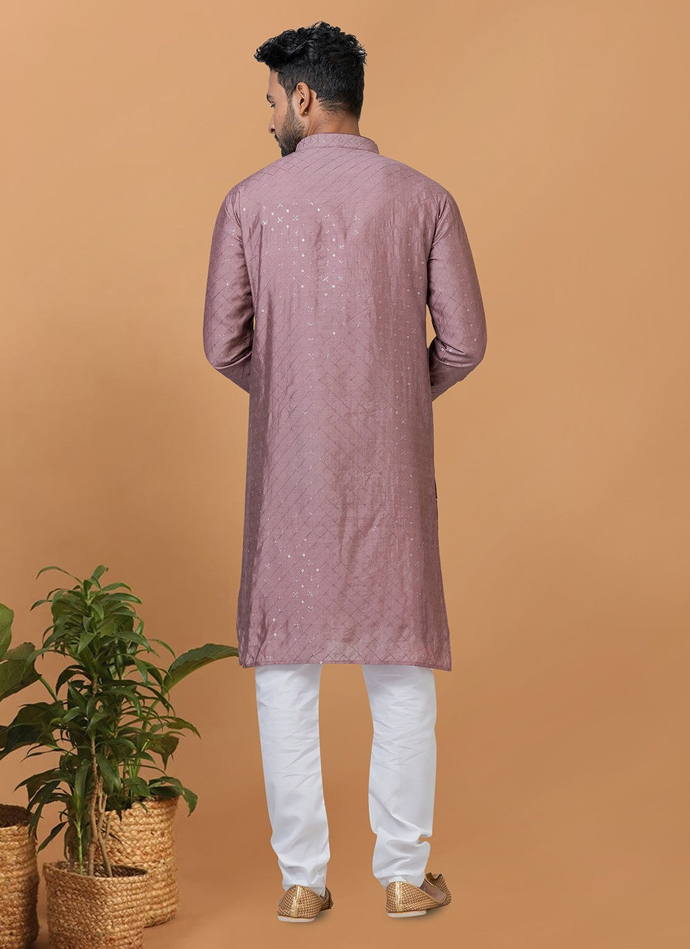 Embroidered Cotton , Viscose Mauve Kurta Pyjama - M6343