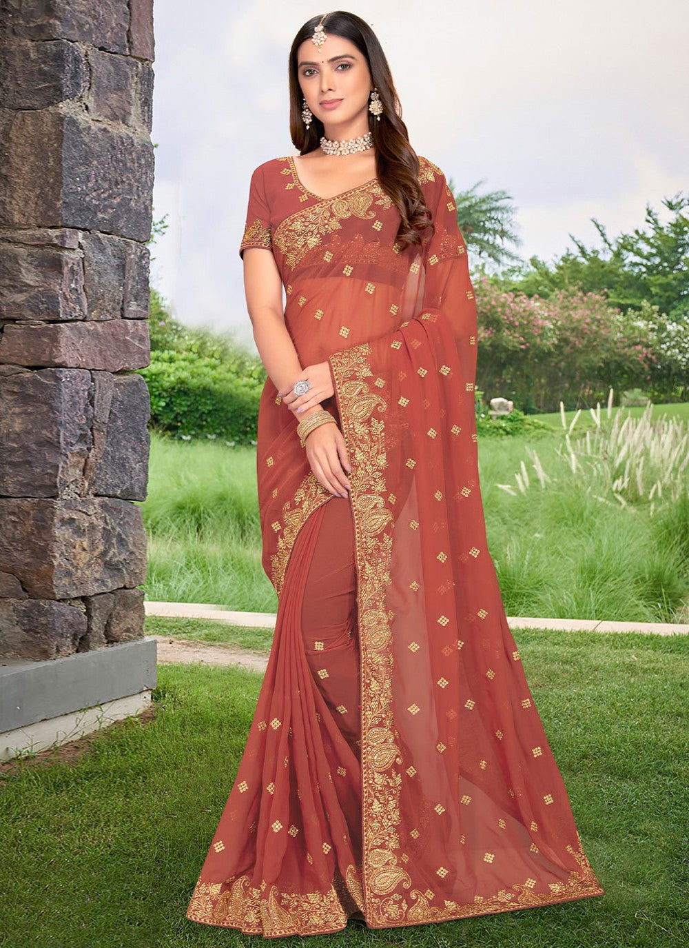 Classic Embroidered Georgette Saree - S2234