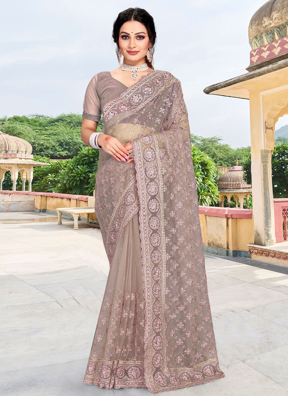 Classic Diamond Net Saree - S2403