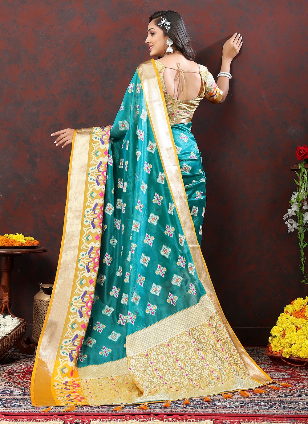 Trendy Meenakari Organza, Silk Saree - S5046