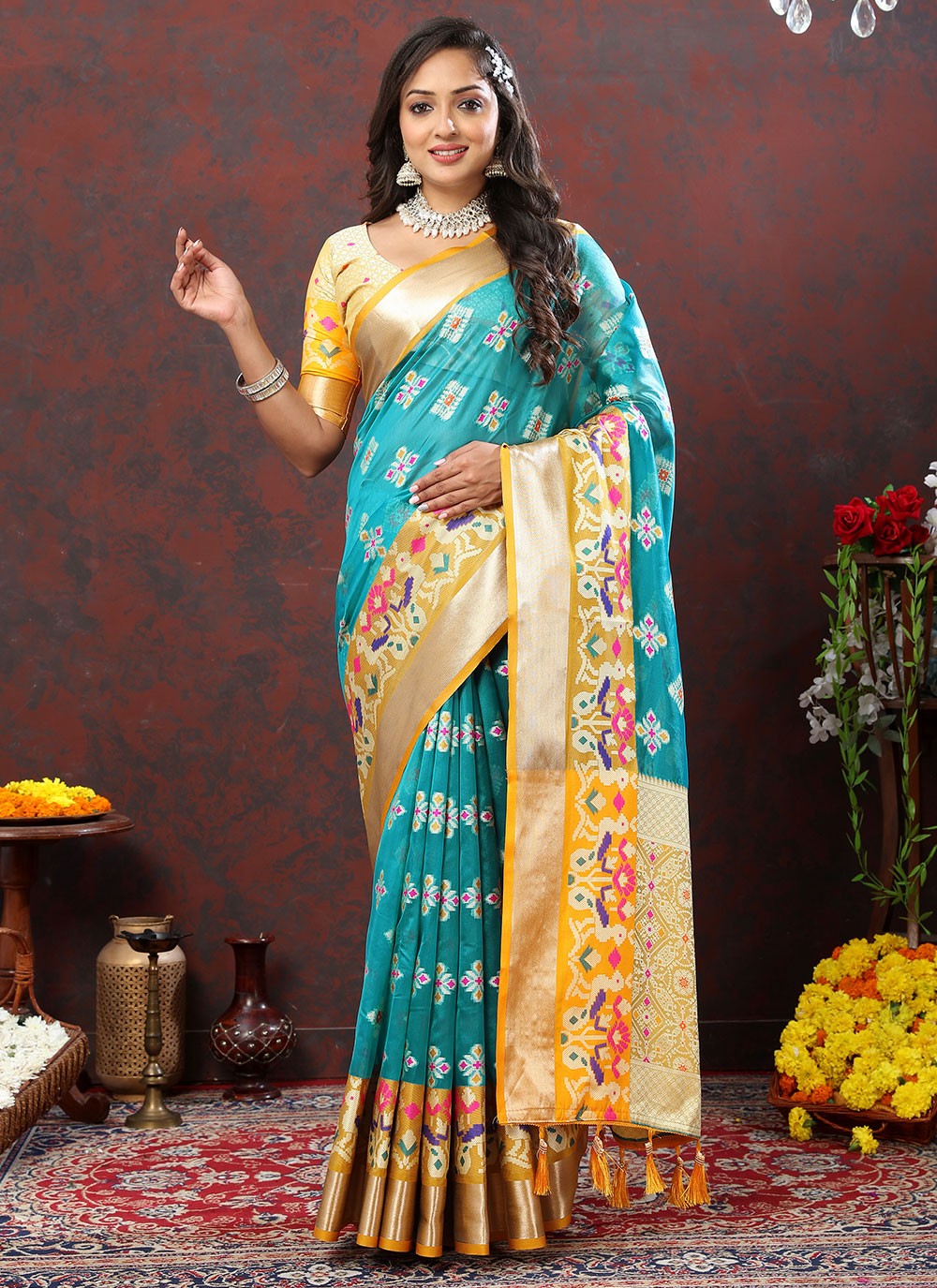 Trendy Meenakari Organza, Silk Saree - S5046