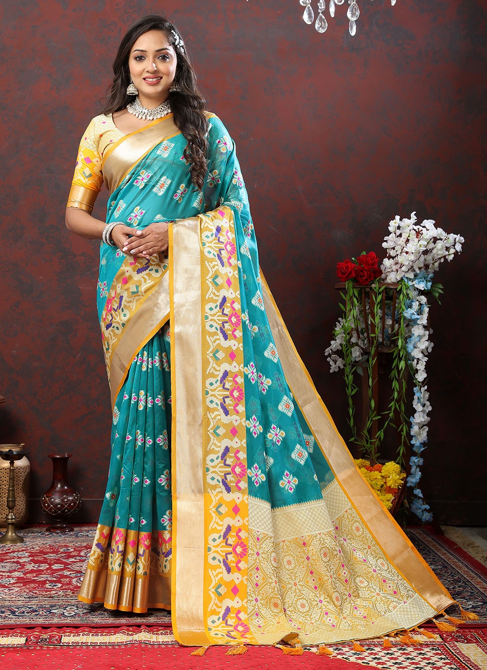 Trendy Meenakari Organza, Silk Saree - S5046