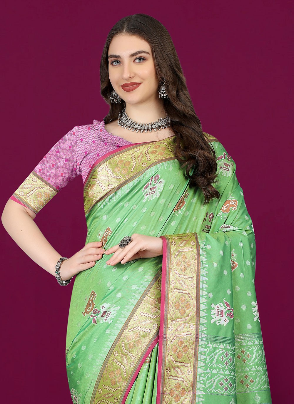 Trendy Meenakari Patola Silk Saree - S4903