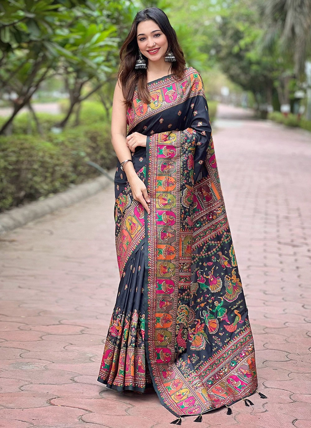 Contemporary Kashmiri Pashmina, Silk Saree - S8739