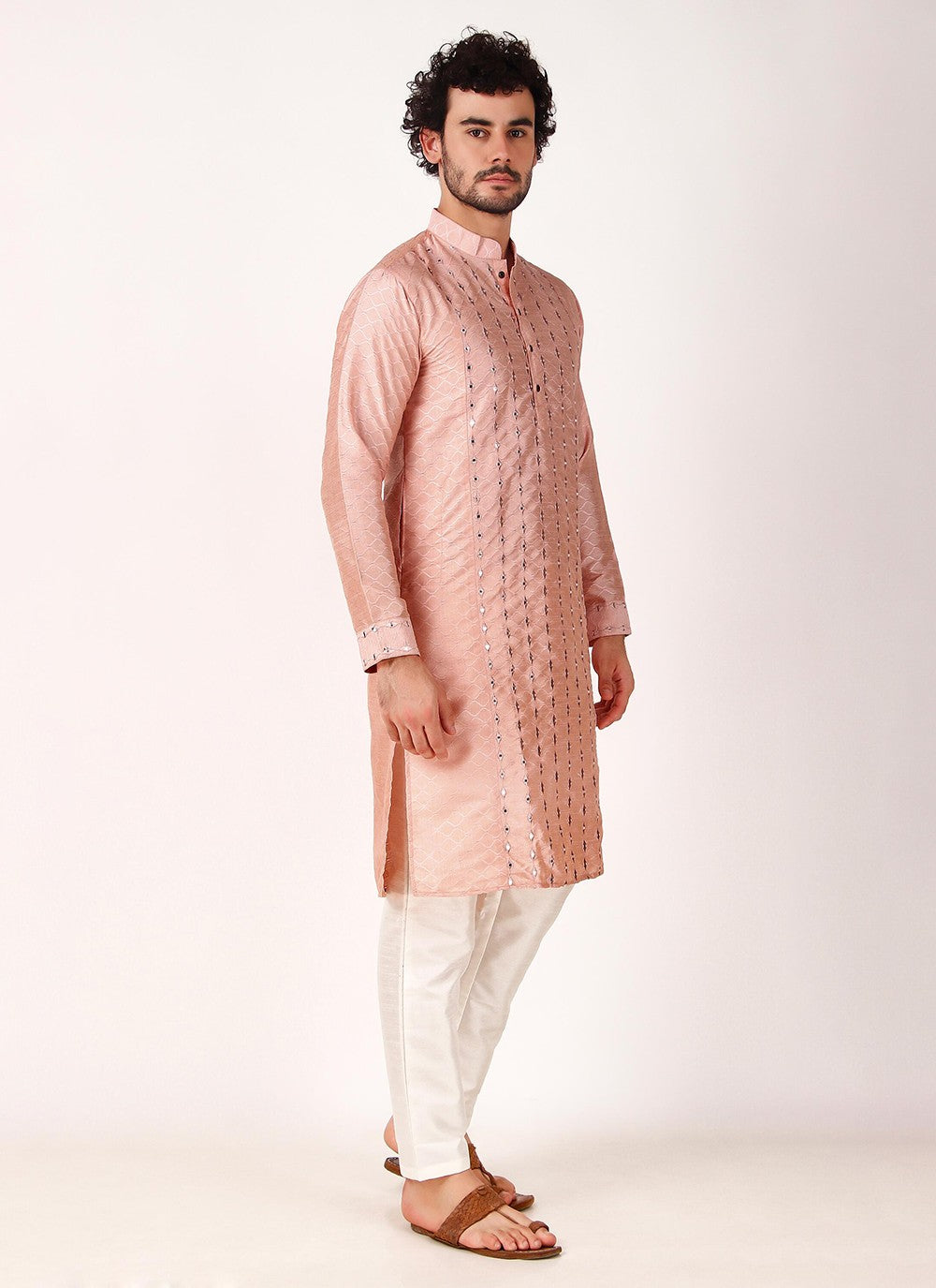 Embroidered Art Silk Pink Kurta Pyjama - M8166