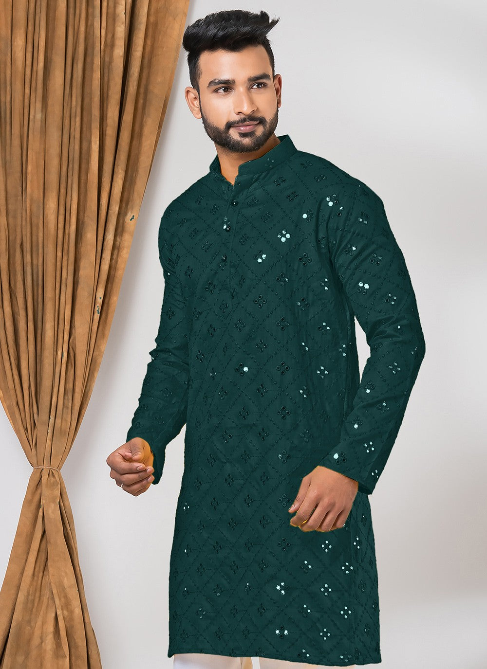 Mirror Cotton Green Kurta - M7819