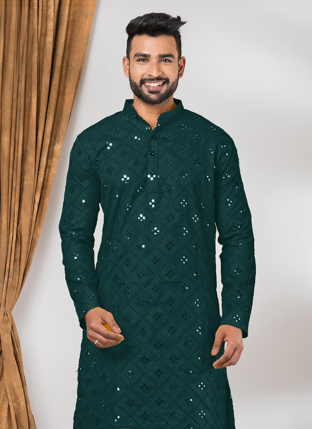 Mirror Cotton Green Kurta - M7819