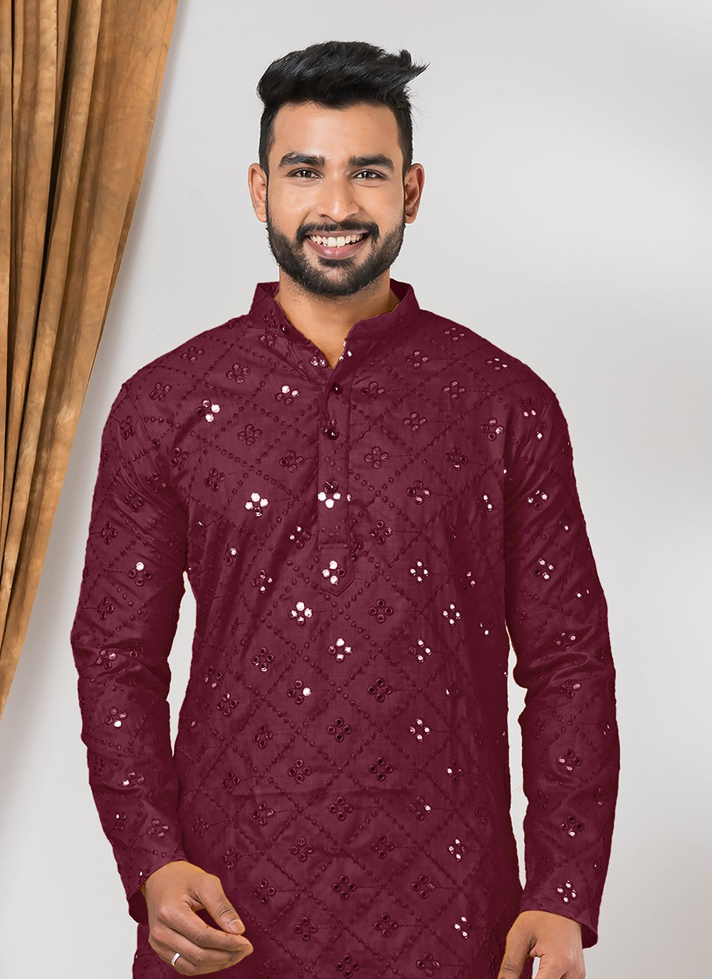 Mirror Cotton Maroon Kurta Pyjama - M7799