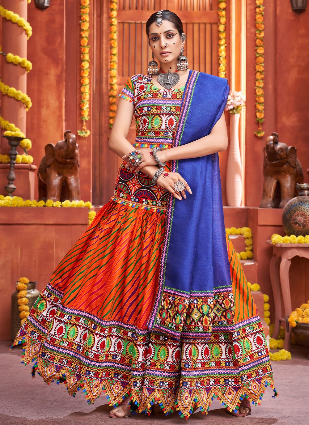 Embroidered Cotton Silk A - Line Lehenga - L0593