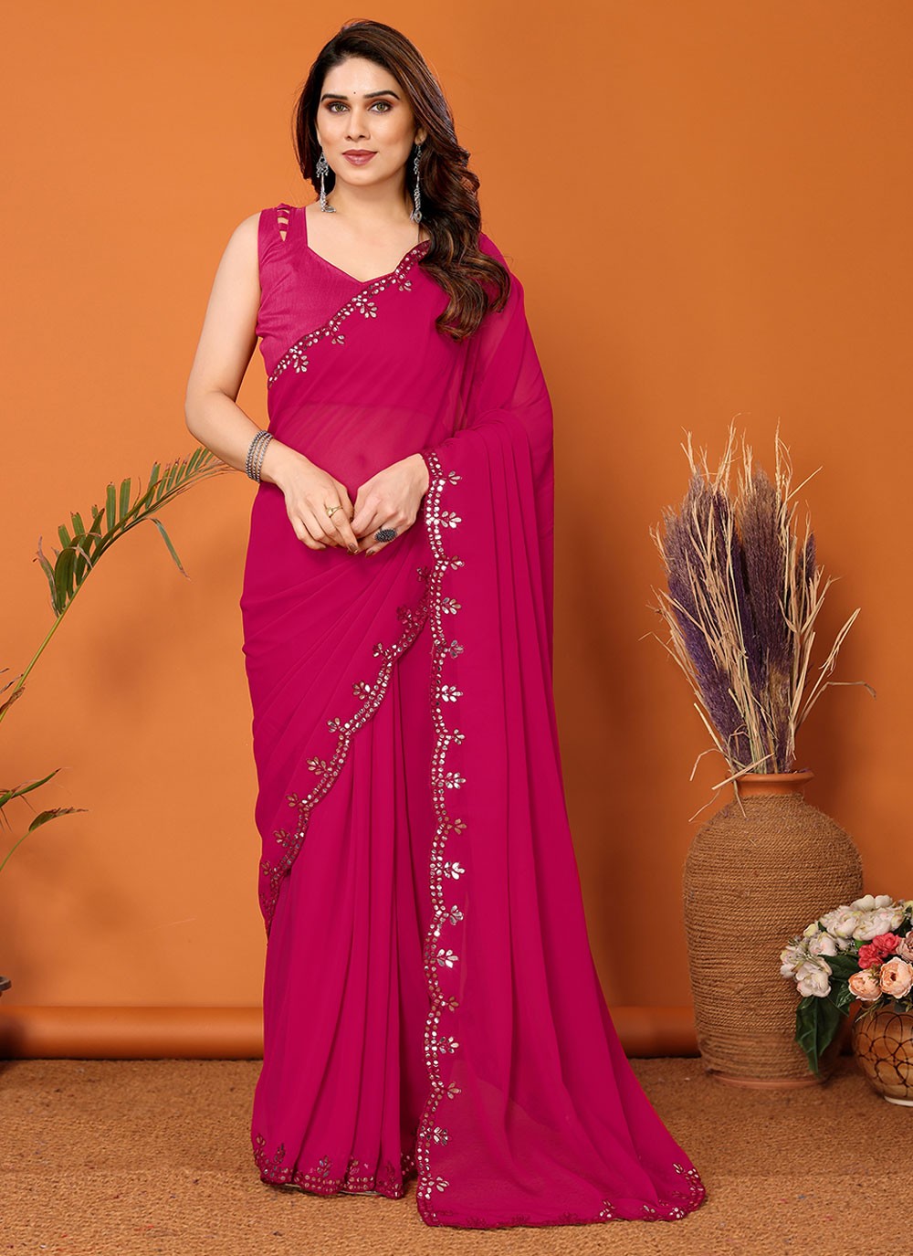 Classic Mirror Georgette Saree - S7189