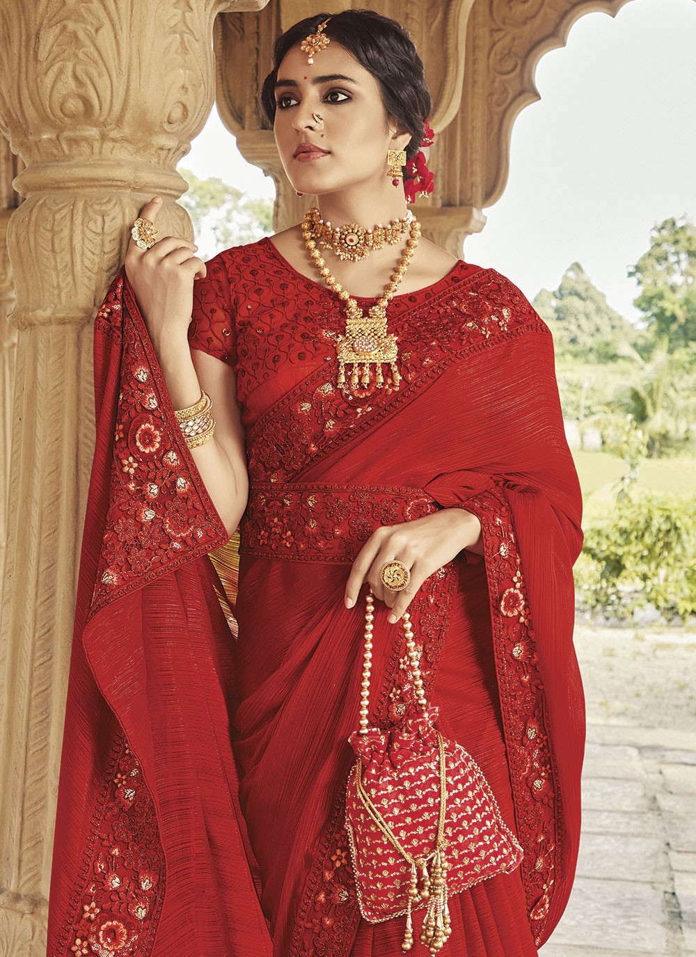 Trendy Embroidered Fancy Fabric Saree - S4814