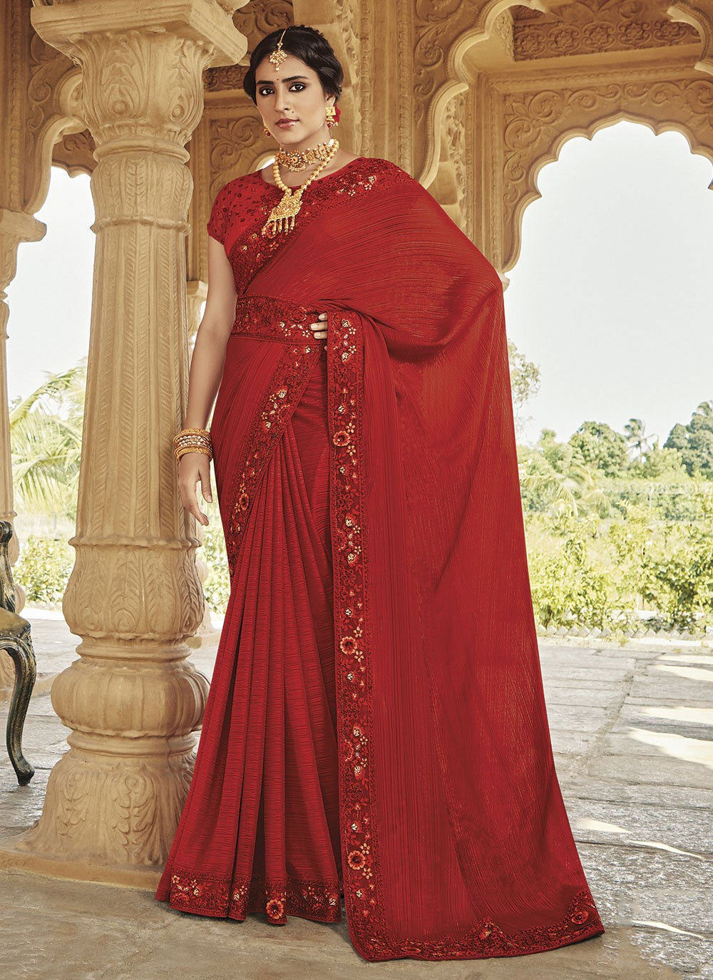 Trendy Embroidered Fancy Fabric Saree - S4814