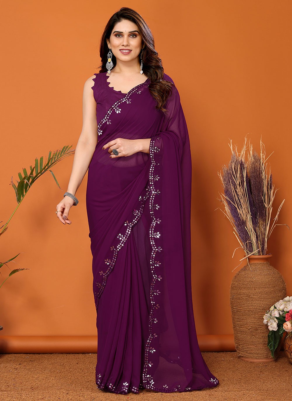 Classic Mirror Georgette Saree - S7189