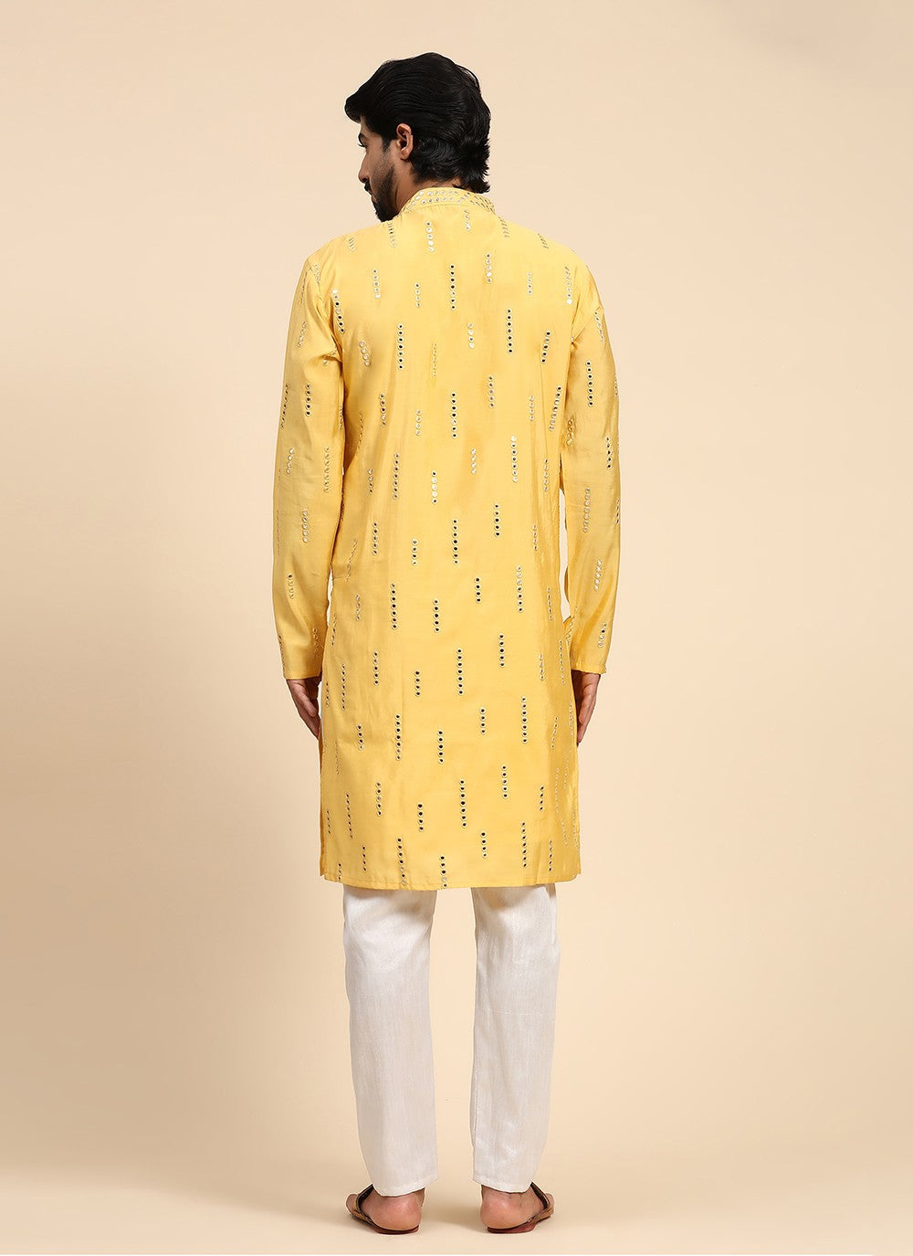 Embroidered Silk Yellow Kurta Pyjama - M8148