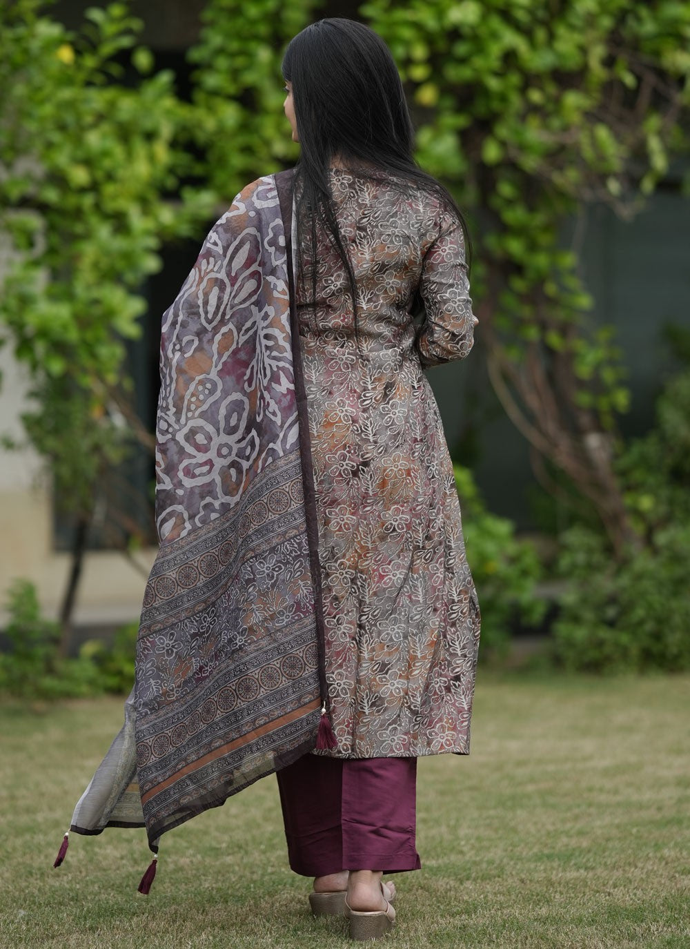 Foliage Prints Modal Pant Style Suit - T4776