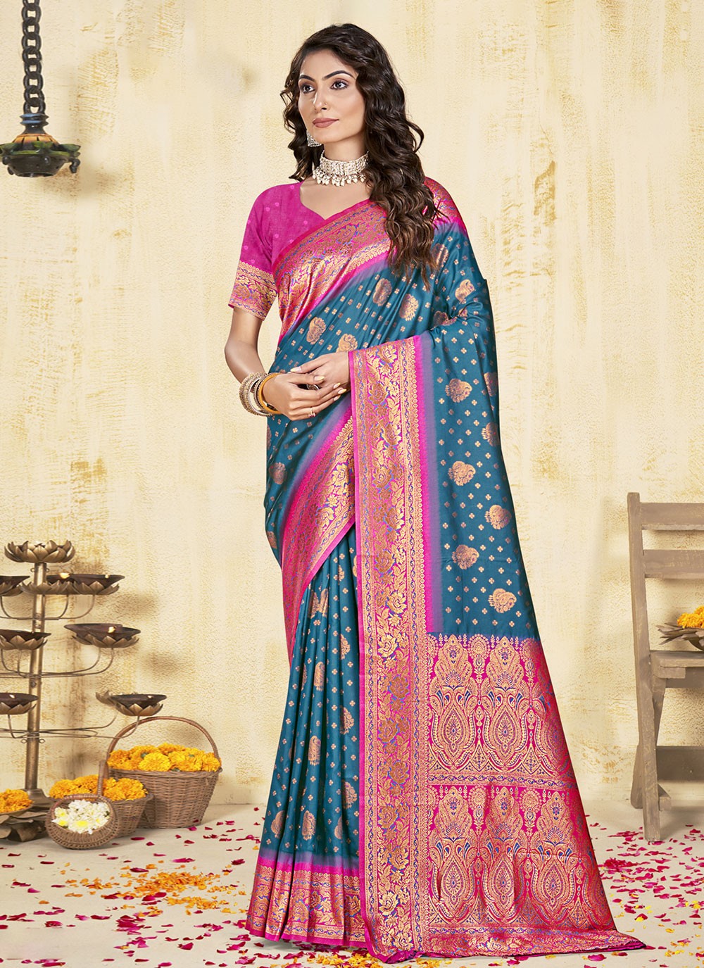 Classic Meenakari Silk, Tissue Saree - S9944