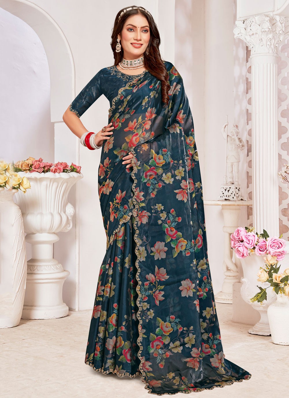 Classic Border Work Organza Saree - S7663