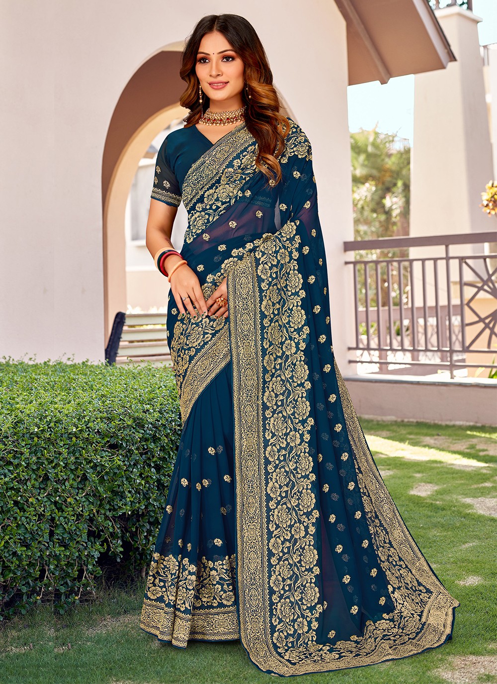 Designer Embroidered Georgette Saree - S3331