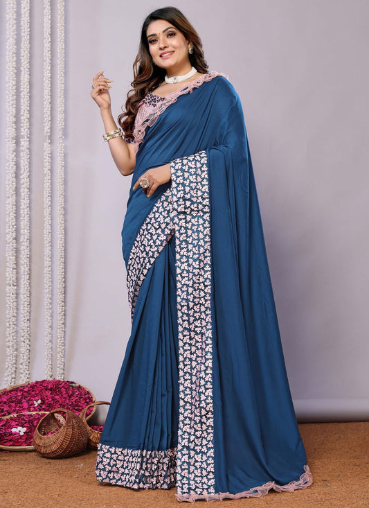 Classic Border Work Georgette, Silk Saree - S10566