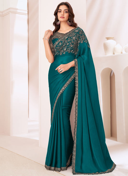 Contemporary Embroidered Chiffon Satin Saree - S10053