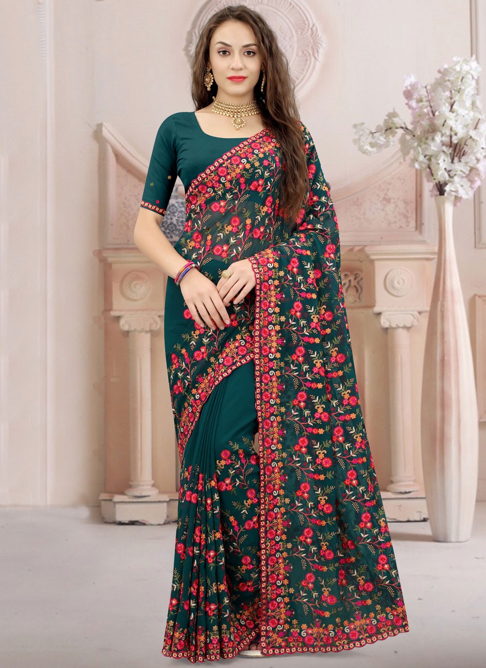 Classic Embroidered Georgette Saree - S9764