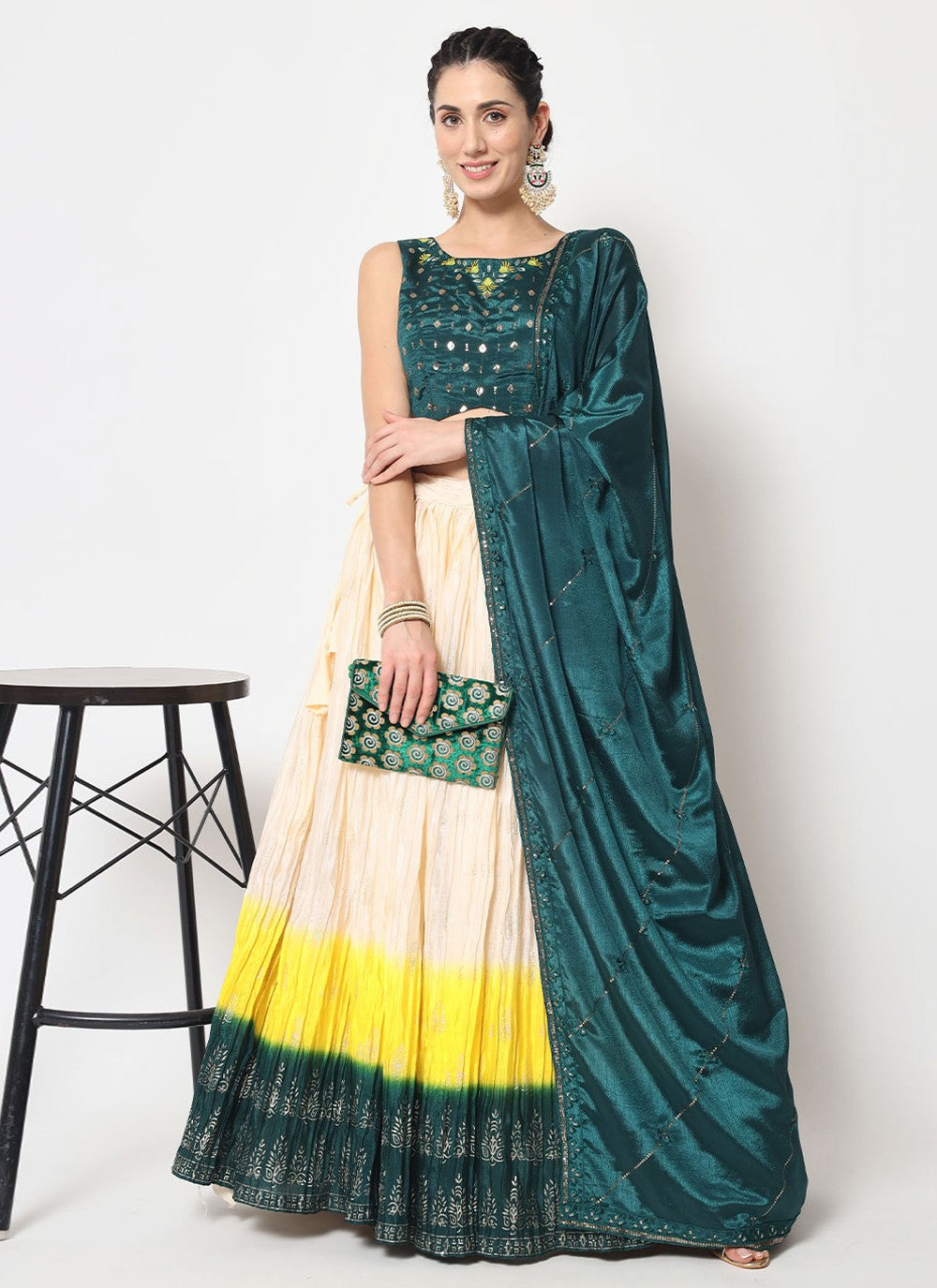 Embroidered Chinon, Silk A - Line Lehenga - L0724