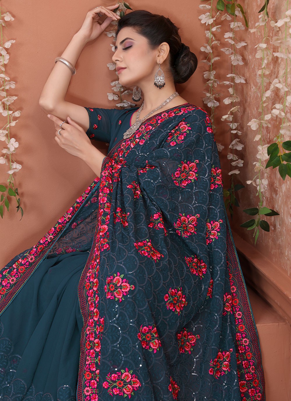 Traditional Embroidered Georgette Saree - S1701