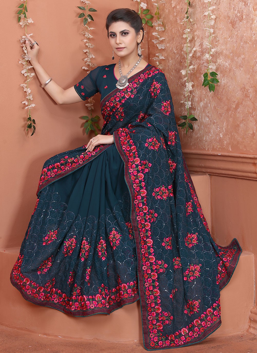 Traditional Embroidered Georgette Saree - S1701