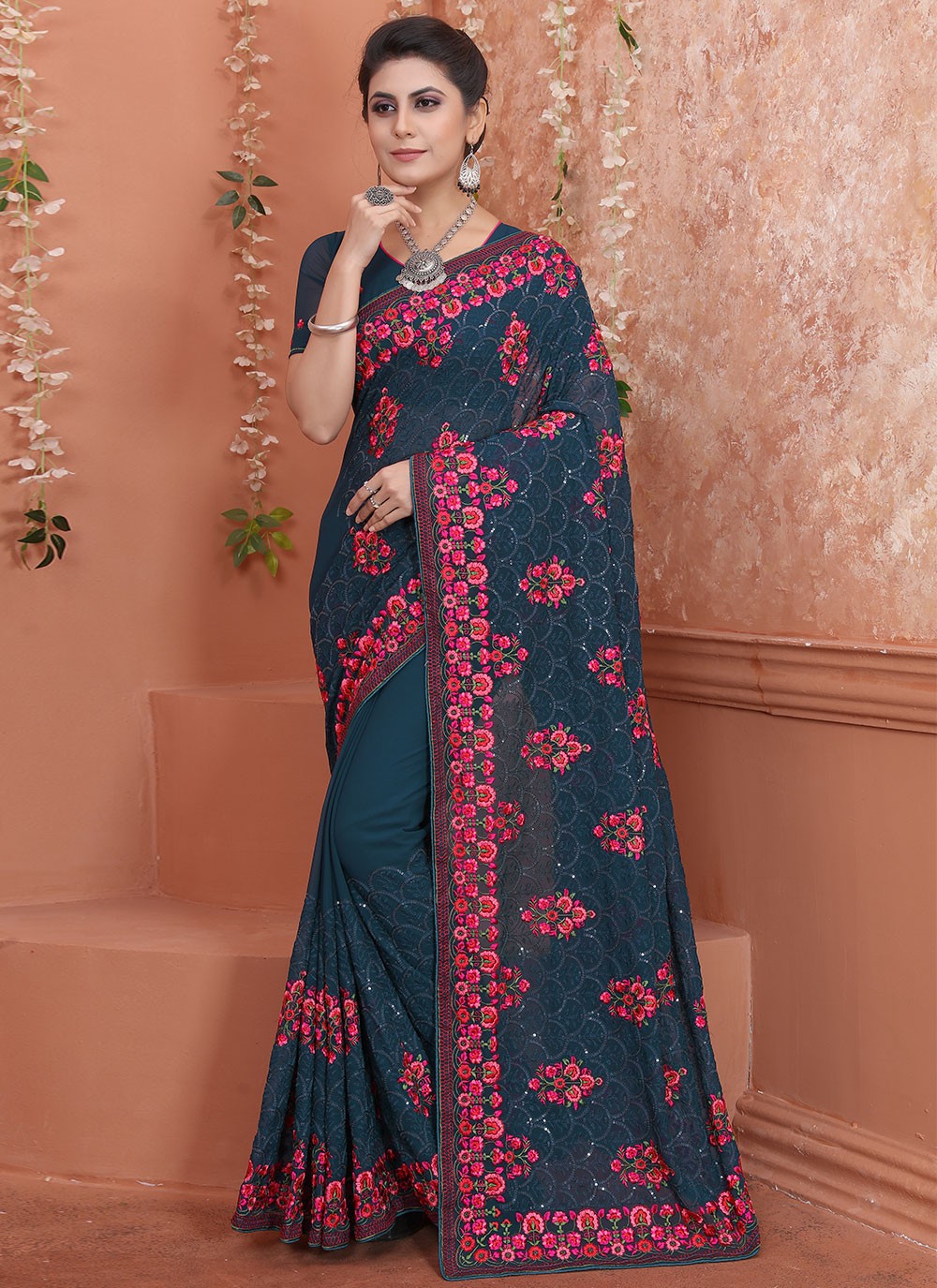 Traditional Embroidered Georgette Saree - S1701