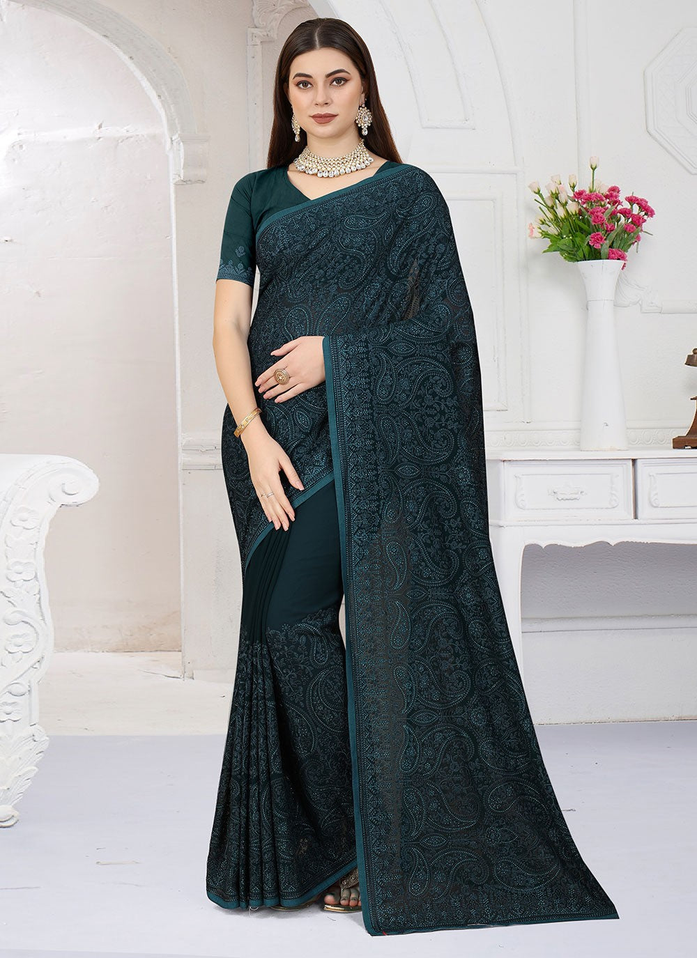 Saree Embroidered Georgette Saree - S2466