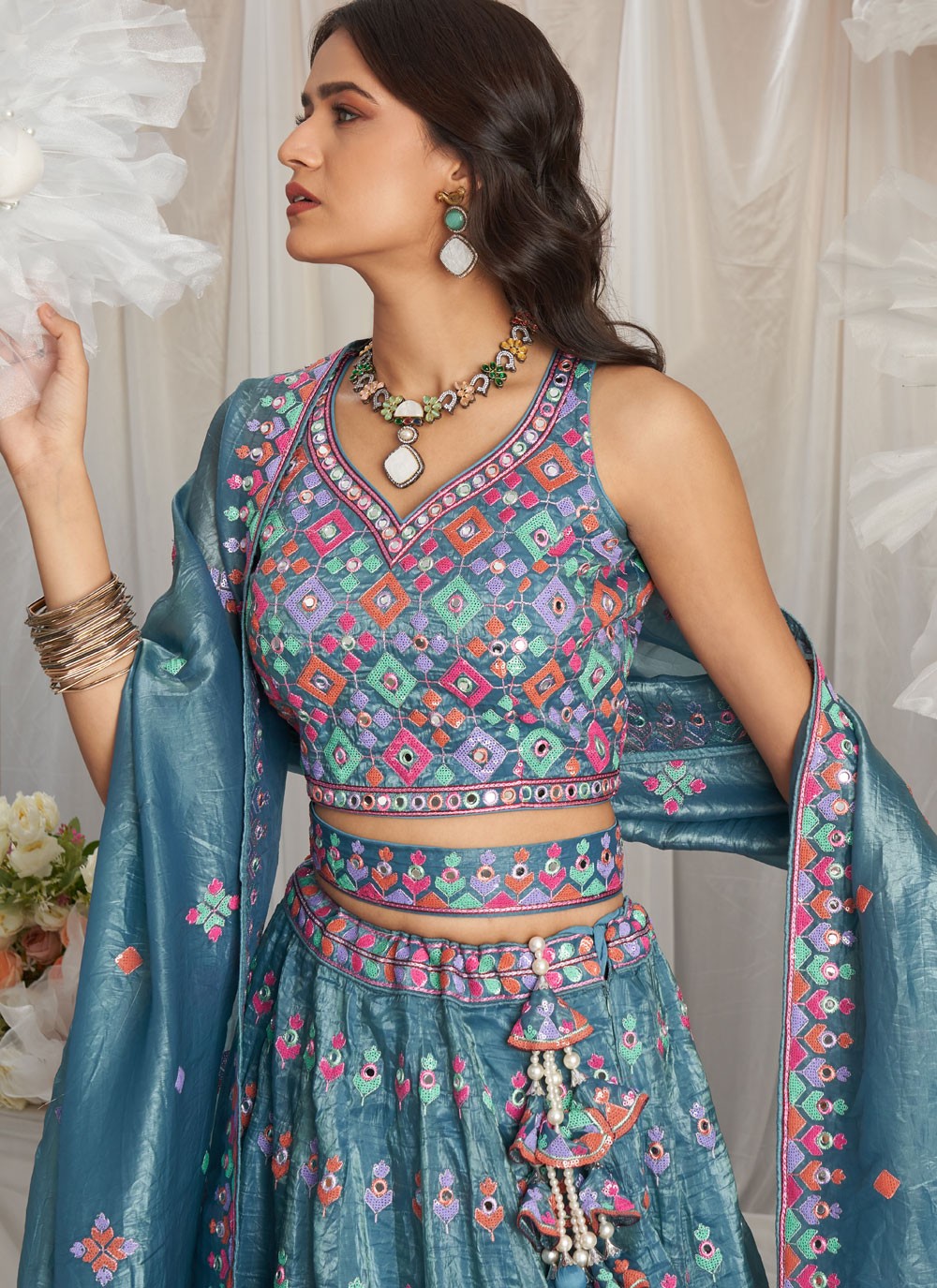 Embroidered Tissue A - Line Lehenga - L2700