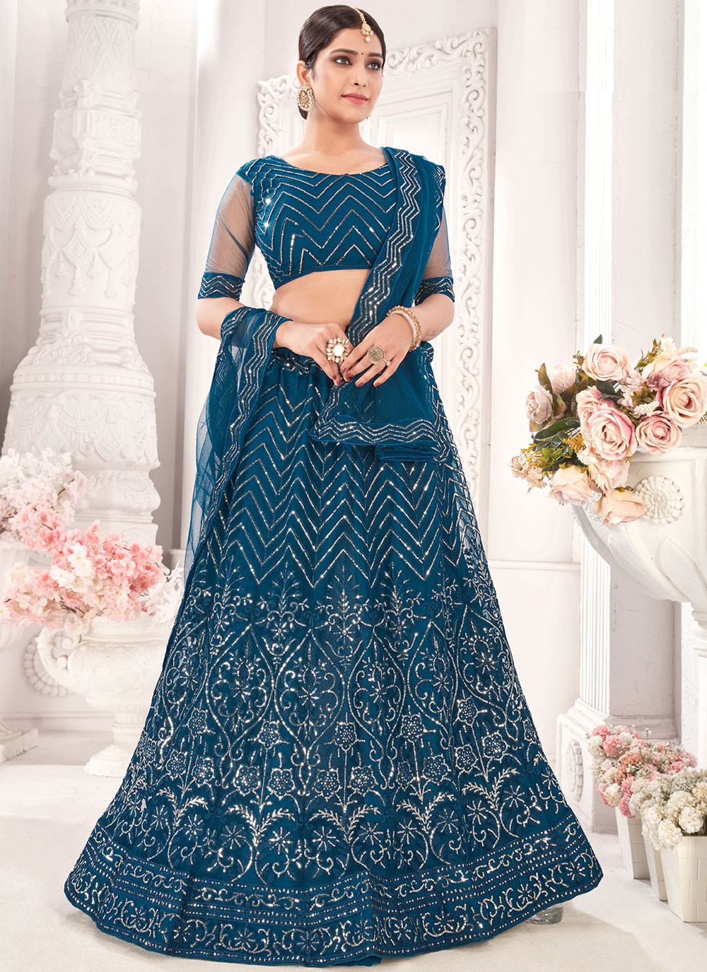 Embroidered Net A - Line Lehenga - L0198