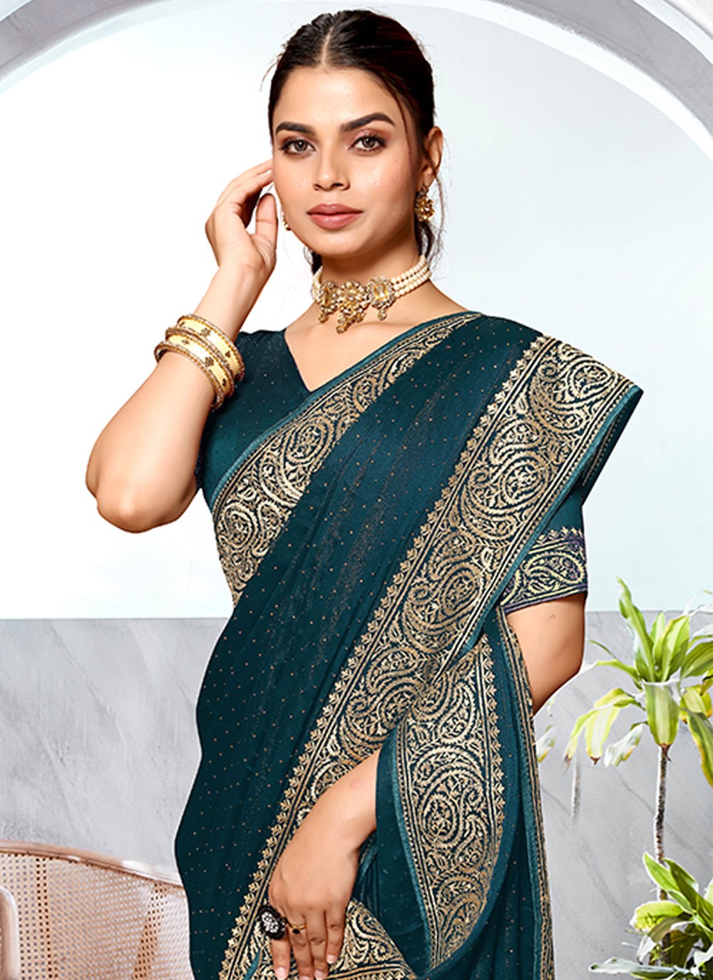 Classic Embroidered Art Silk Saree - S5981