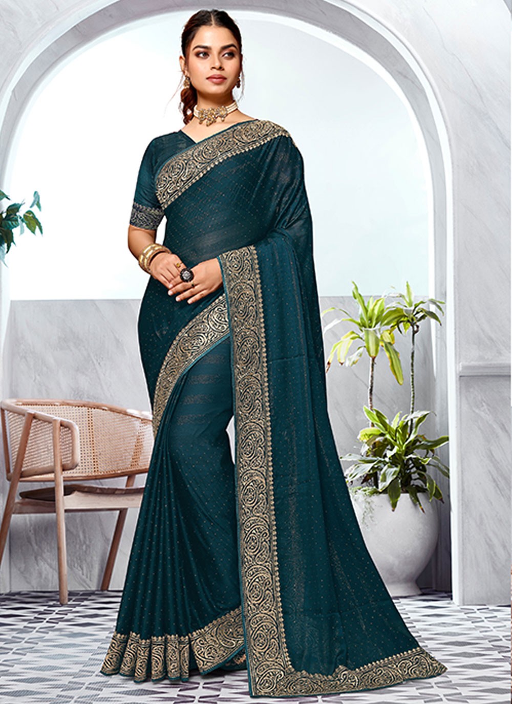 Classic Embroidered Art Silk Saree - S5981