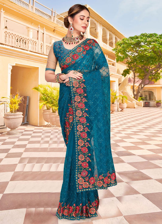 Contemporary Embroidered Net Saree - S2453