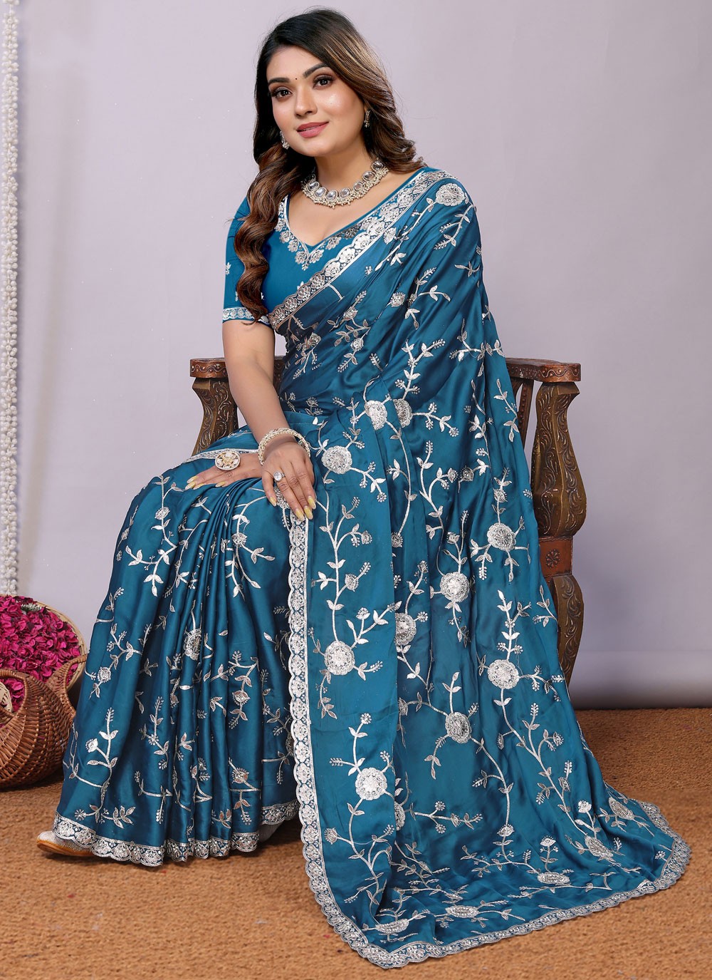 Sequins, Thread, Zari Net Saree - S11513