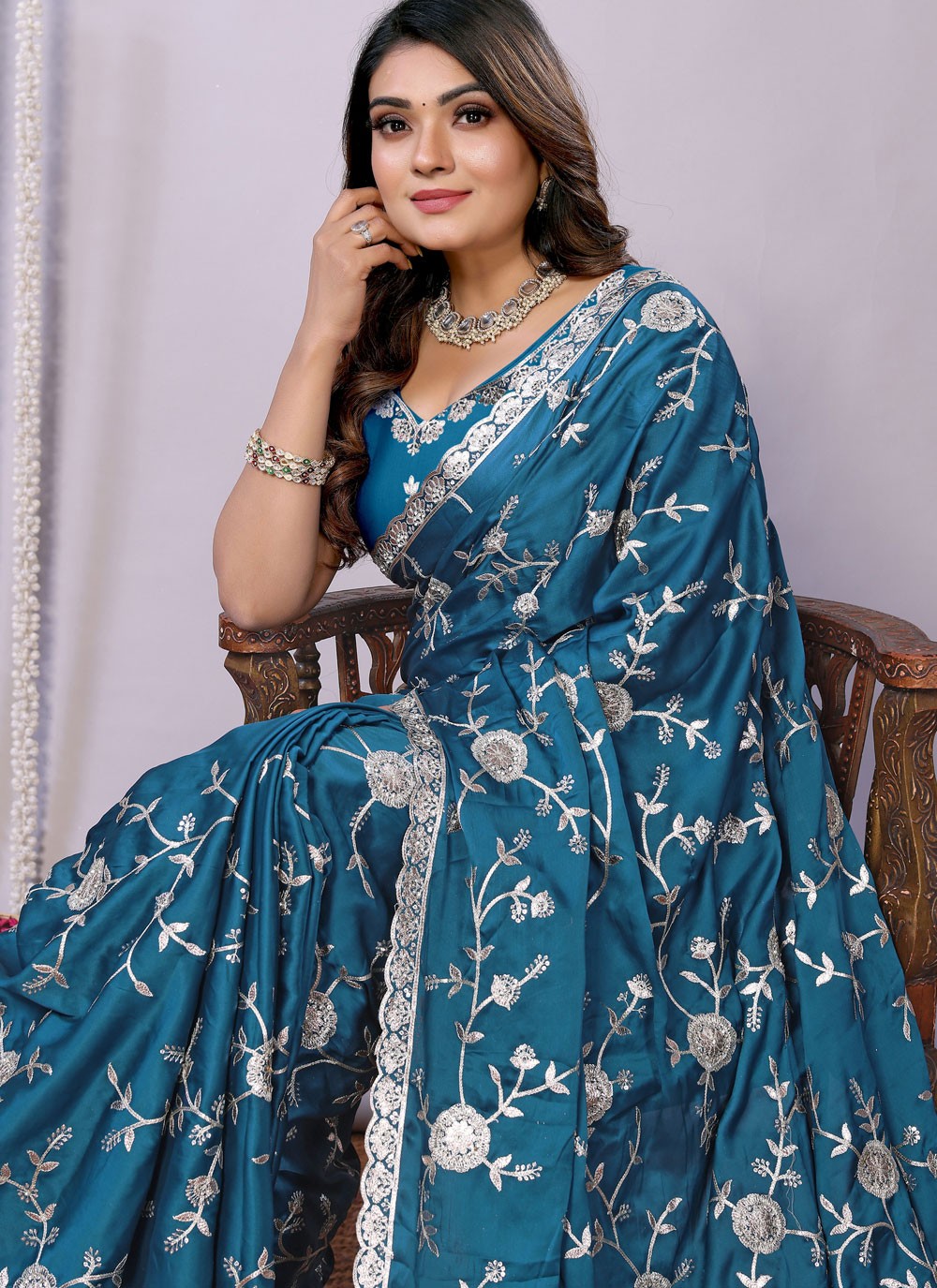 Sequins, Thread, Zari Net Saree - S11513