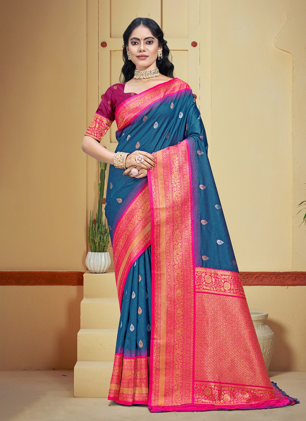 Classic Weaving Zari Silk Morpeach Saree - S11177