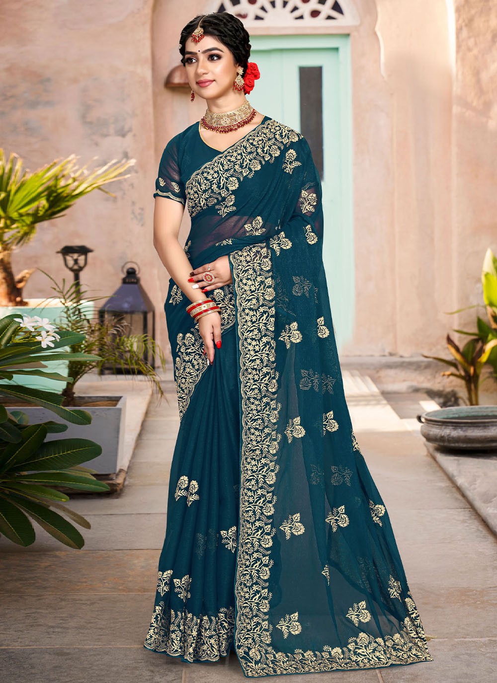 Saree Embroidered Shimmer, Silk Saree - S2461