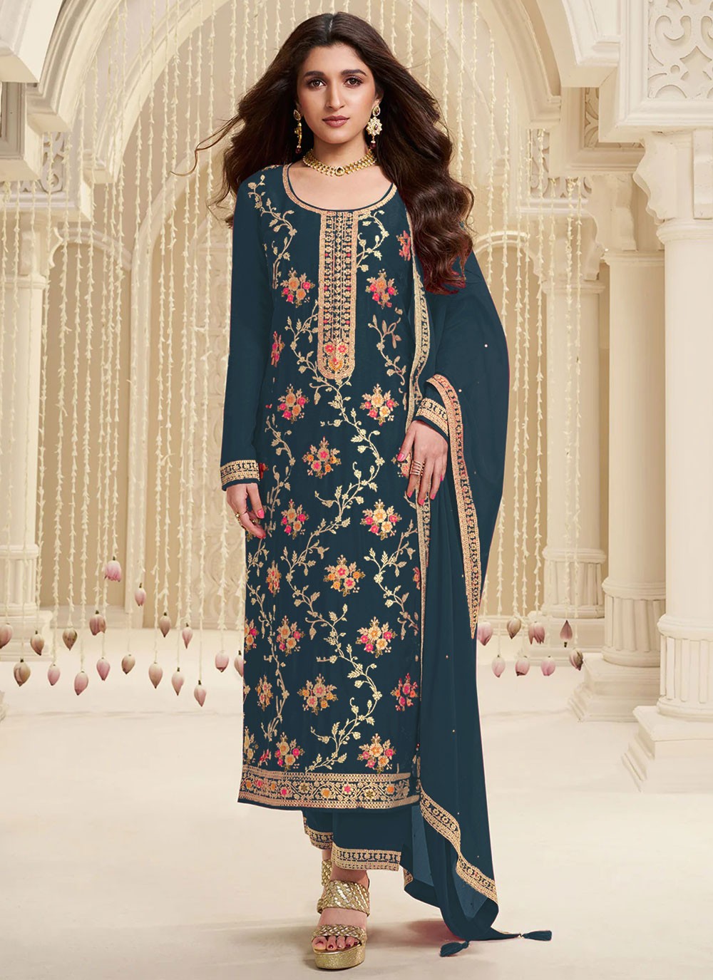 Embroidered Jacquard Pant Style Suit - T4607