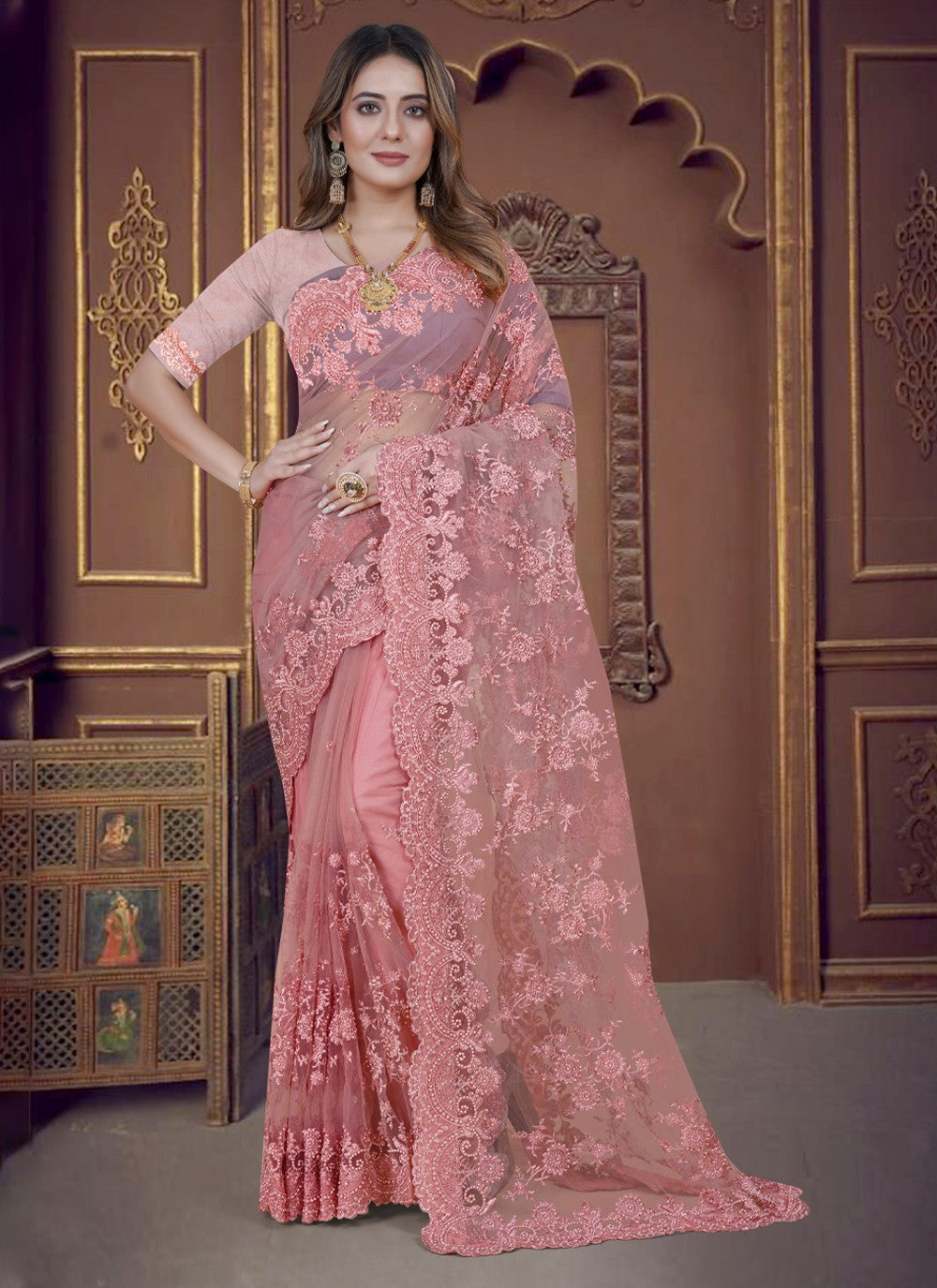 Classic Embroidered Net Saree - S3650