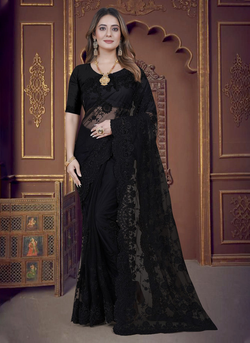 Classic Embroidered Net Saree - S3650