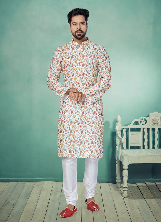 Digital Print Fancy Fabric Multi Colour, Off White Kurta Pyjama - M5077