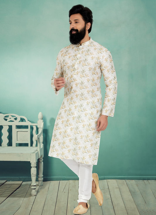 Digital Print Fancy Fabric Multi Colour, Off White Kurta Pyjama - M5094