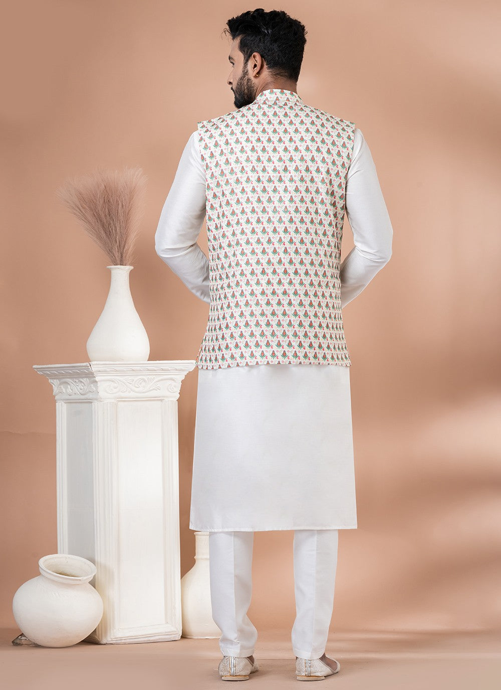 Digital Print Viscose Multi Colour, White Kurta Payjama With Jacket - M7740